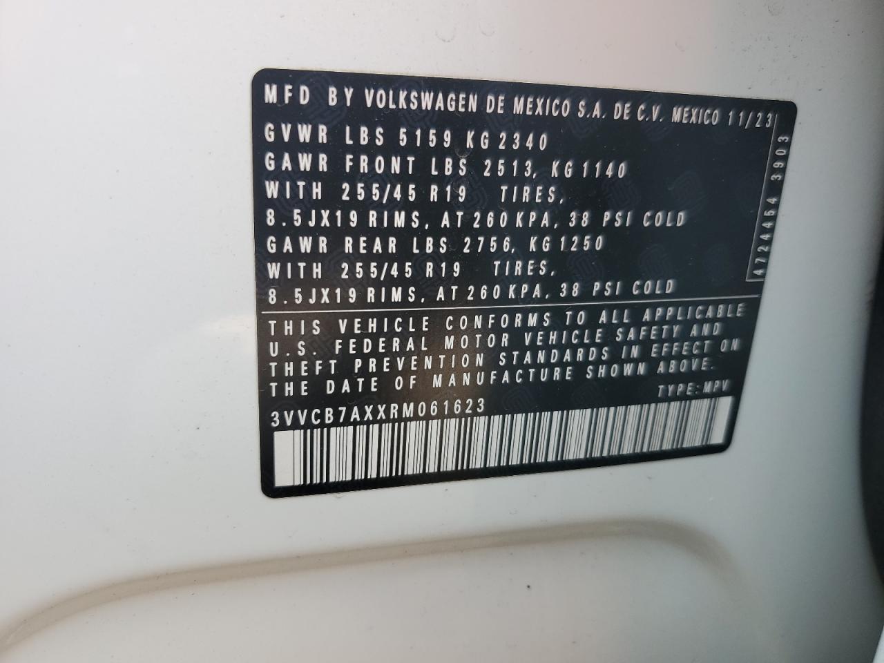 2024 Volkswagen Tiguan Se R-Line Black VIN: 3VVCB7AXXRM061623 Lot: 68956105