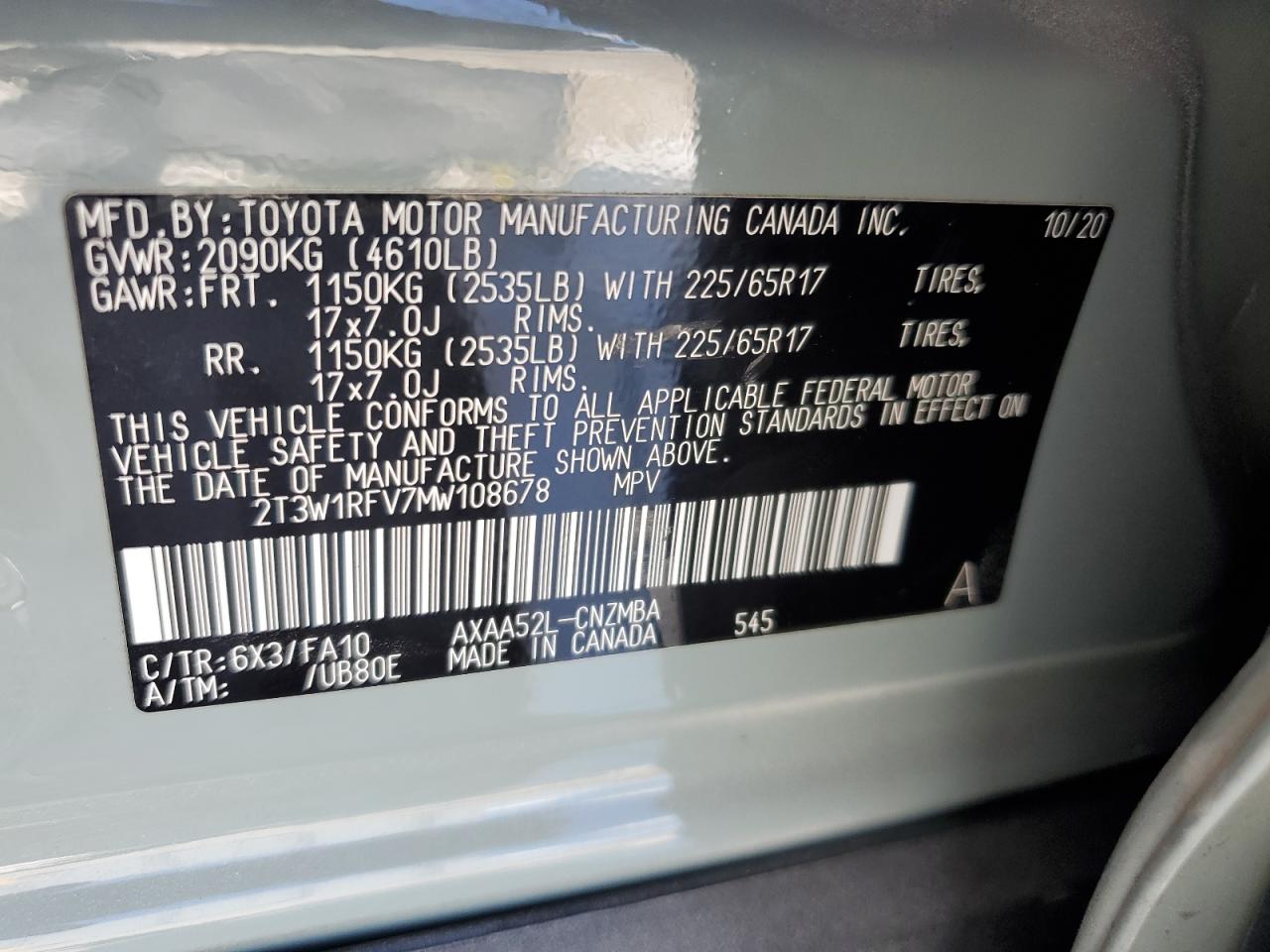 2021 Toyota Rav4 Xle VIN: 2T3W1RFV7MW108678 Lot: 69018945
