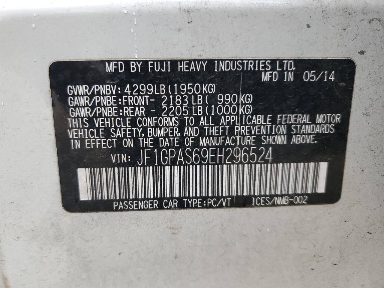 2014 Subaru Impreza Sport Limited VIN: JF1GPAS69EH296524 Lot: 69997385