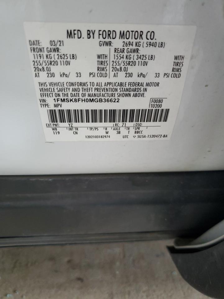 2021 Ford Explorer Limited VIN: 1FMSK8FH0MGB36622 Lot: 66681315