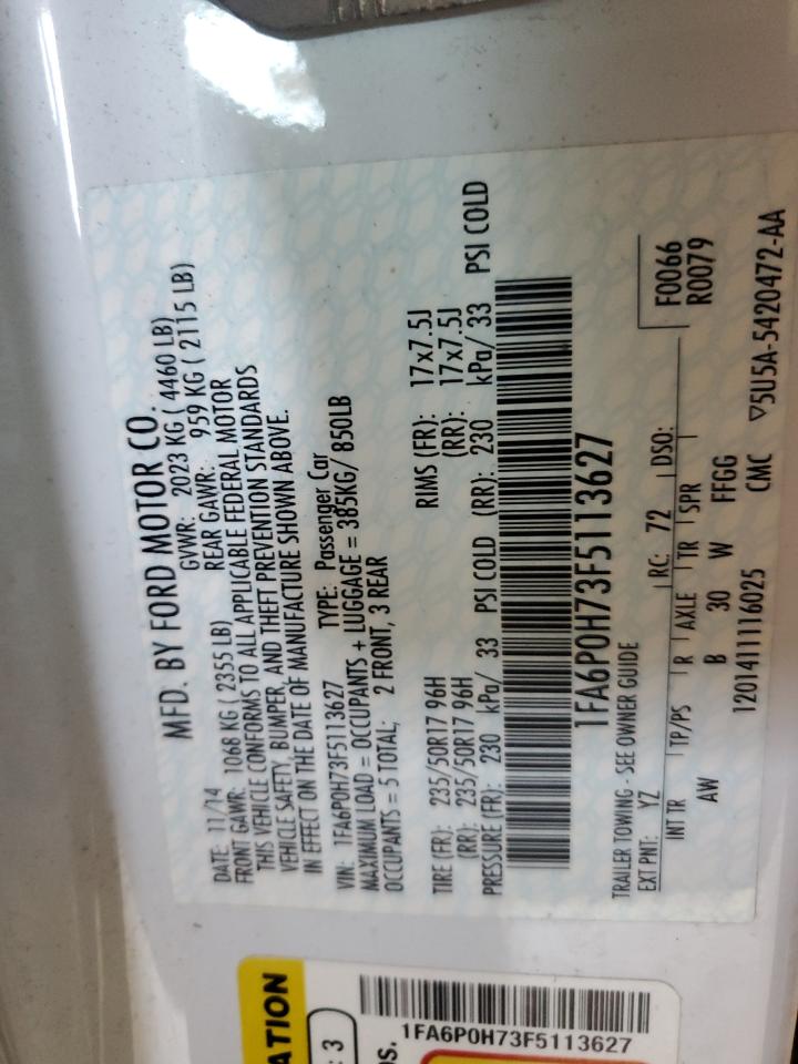 2015 Ford Fusion Se VIN: 1FA6P0H73F5113627 Lot: 68010075