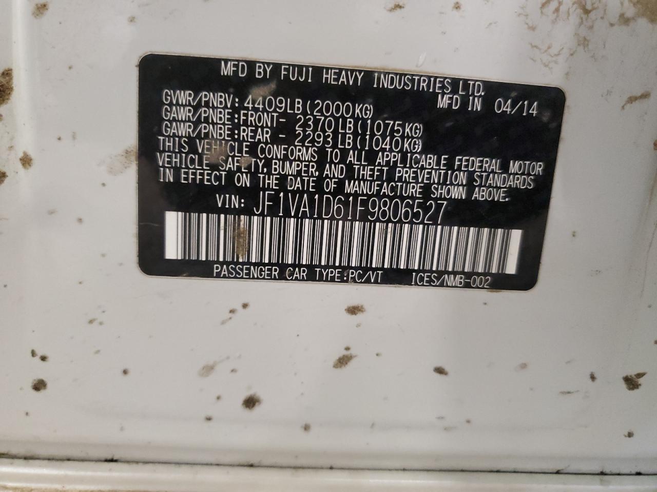 2015 Subaru Wrx Premium VIN: JF1VA1D61F9806527 Lot: 67140345