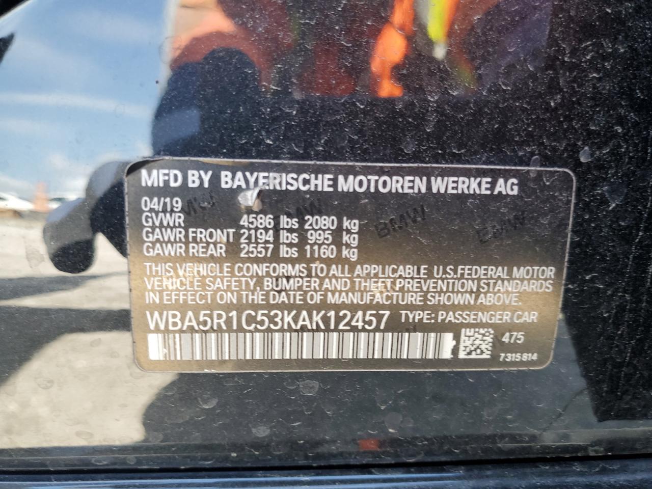 2019 BMW 330I VIN: WBA5R1C53KAK12457 Lot: 70650275