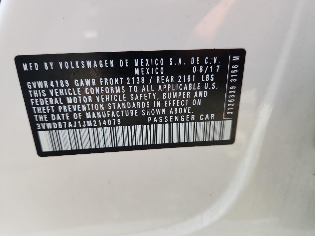 2018 Volkswagen Jetta Se VIN: 3VWDB7AJ1JM214079 Lot: 69185905