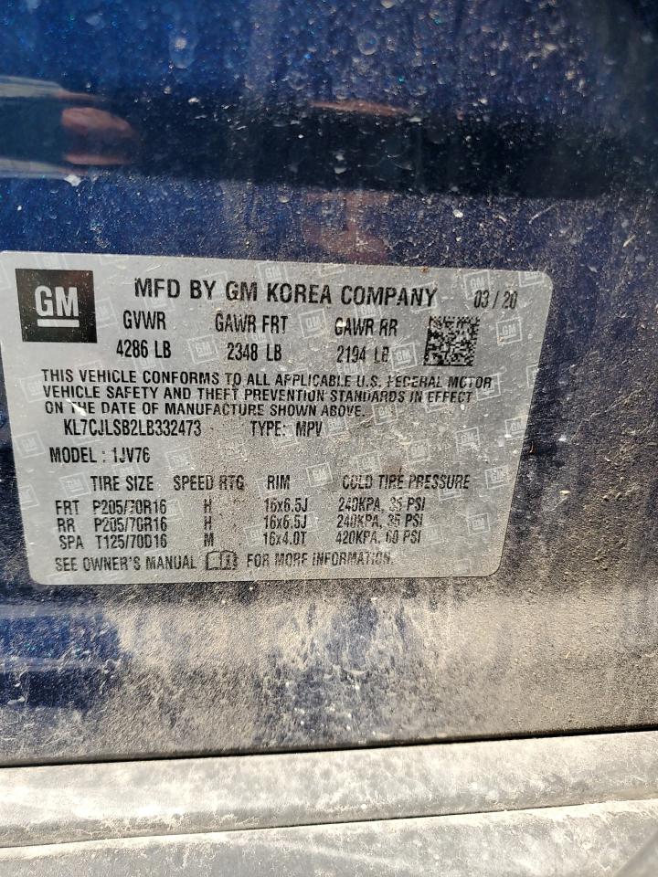 2020 Chevrolet Trax 1Lt VIN: KL7CJLSB2LB332473 Lot: 67398305