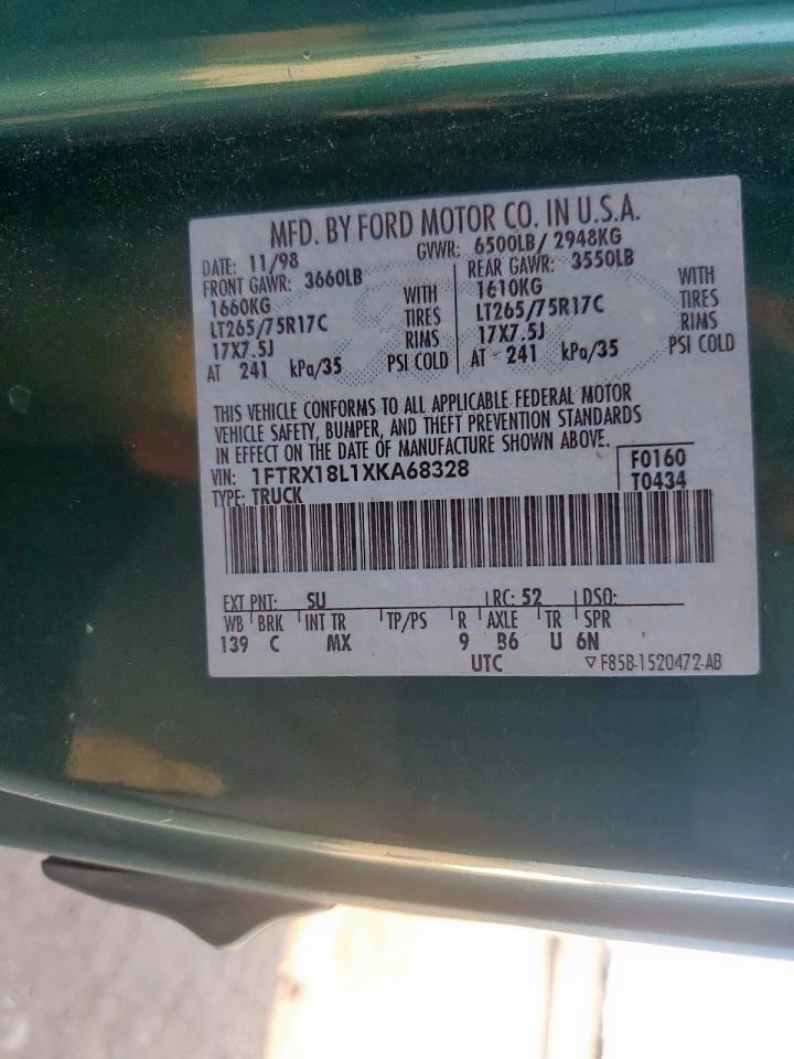 1999 Ford F150 VIN: 1FTRX18L1XKA68328 Lot: 67615095