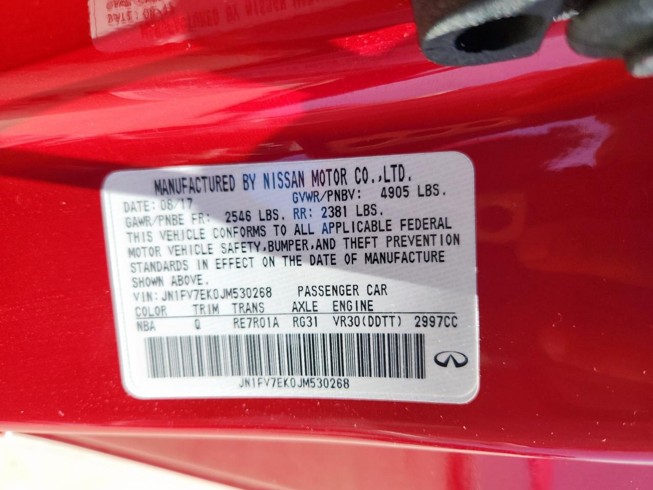 2018 Infiniti Q60 Red Sport 400 VIN: JN1FV7EK0JM530268 Lot: 67365925