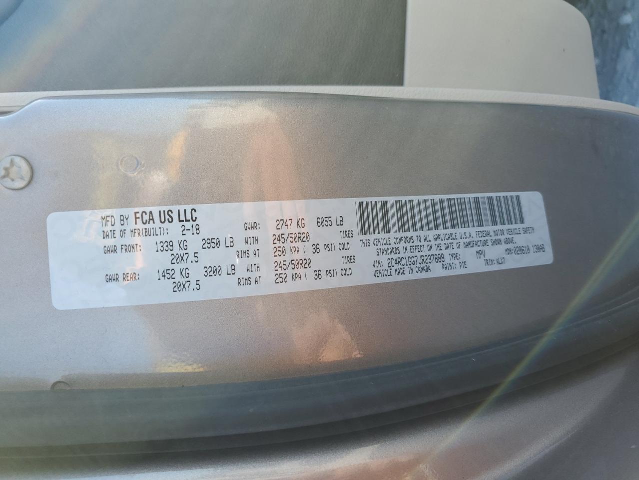 2018 Chrysler Pacifica Limited VIN: 2C4RC1GG7JR237888 Lot: 69731745