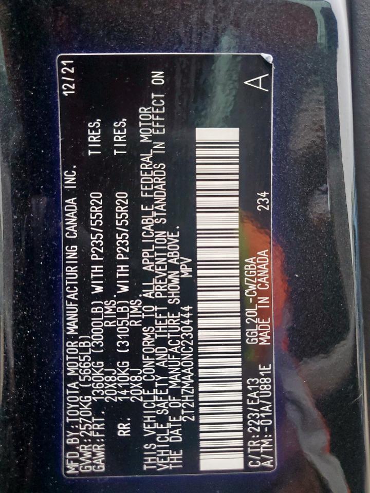 2022 Lexus Rx 350 VIN: 2T2HZMAA0NC230444 Lot: 70457665