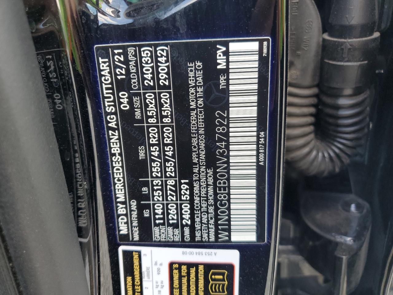 2022 Mercedes-Benz Glc 300 4Matic VIN: W1N0G8EB0NV347822 Lot: 67785205