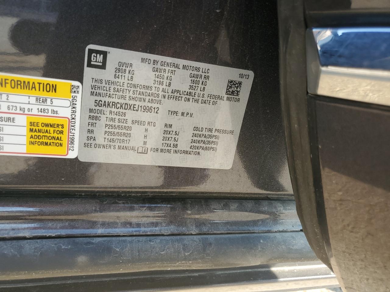 2014 Buick Enclave VIN: 5GAKRCKDXEJ199612 Lot: 67826825