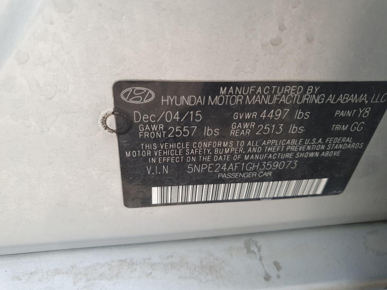 2016 Hyundai Sonata Se VIN: 5NPE24AF1GH359073 Lot: 69642055