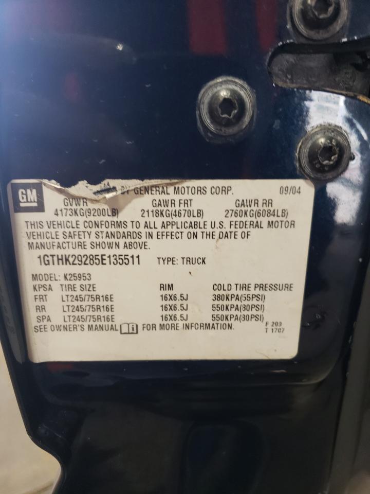 2005 GMC Sierra K2500 Heavy Duty VIN: 1GTHK29285E135511 Lot: 69920005