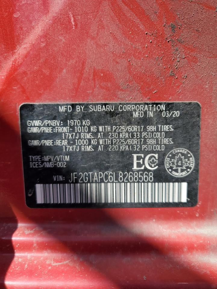 2020 Subaru Crosstrek Premium VIN: JF2GTAPC6L8268568 Lot: 69045555