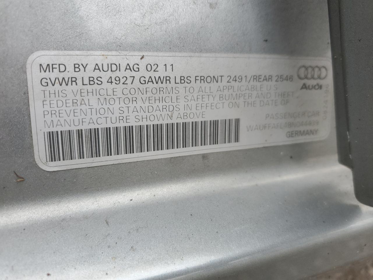 2011 Audi A4 Premium Plus VIN: WAUFFAFL4BN044439 Lot: 69673585