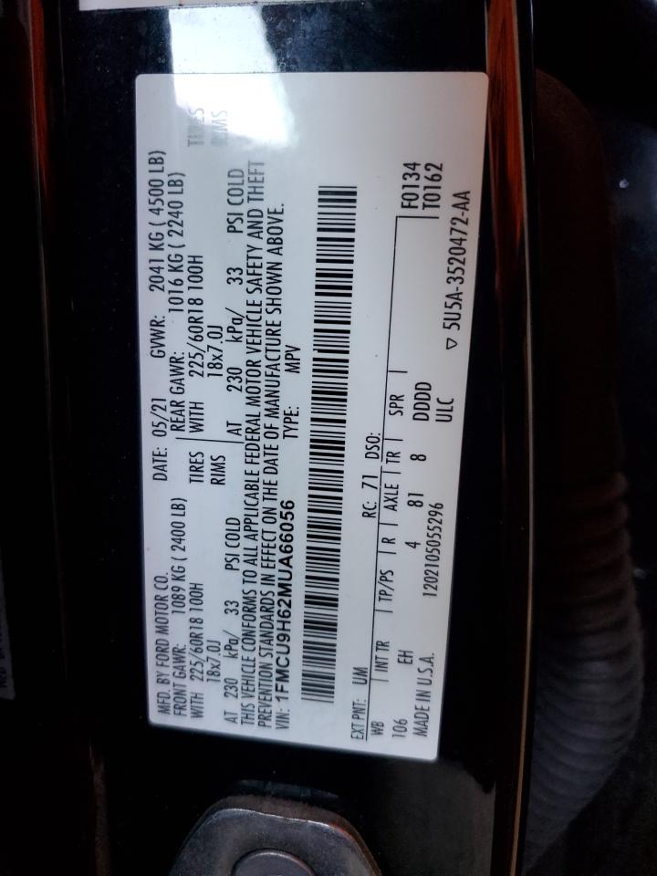 2021 Ford Escape Sel VIN: 1FMCU9H62MUA66056 Lot: 70621385