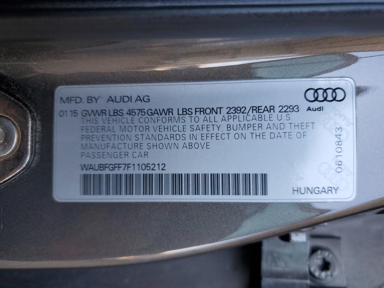 2015 Audi A3 Premium VIN: WAUBFGFF7F1105212 Lot: 69950185