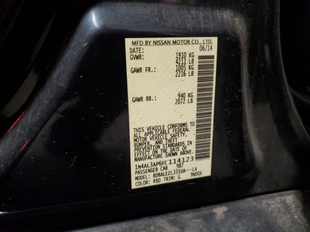 1N4AL3AP6FC114123 2015 Nissan Altima 2.5