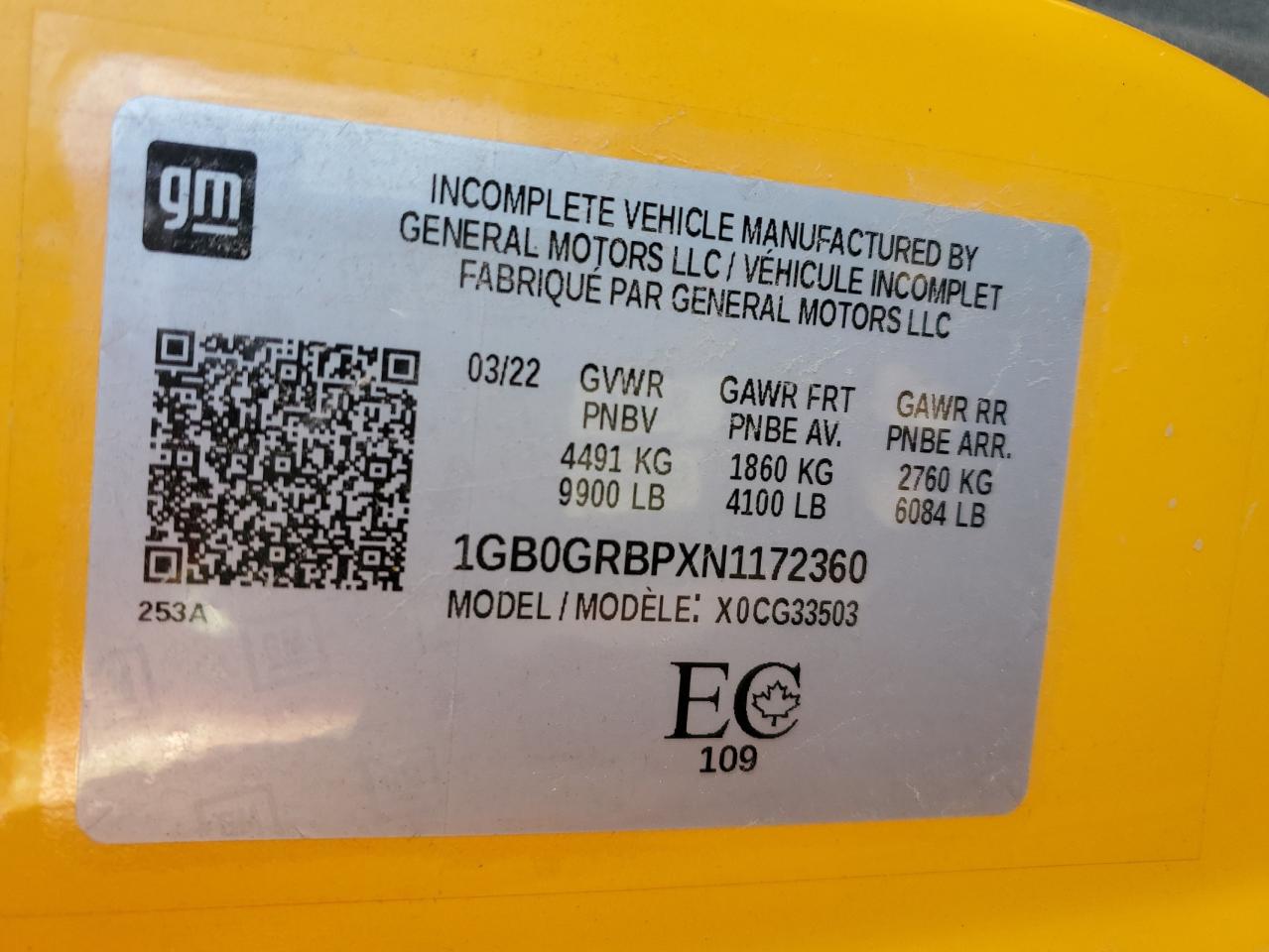 2022 Chevrolet Express G3500 VIN: 1GB0GRBPXN1172360 Lot: 69085455