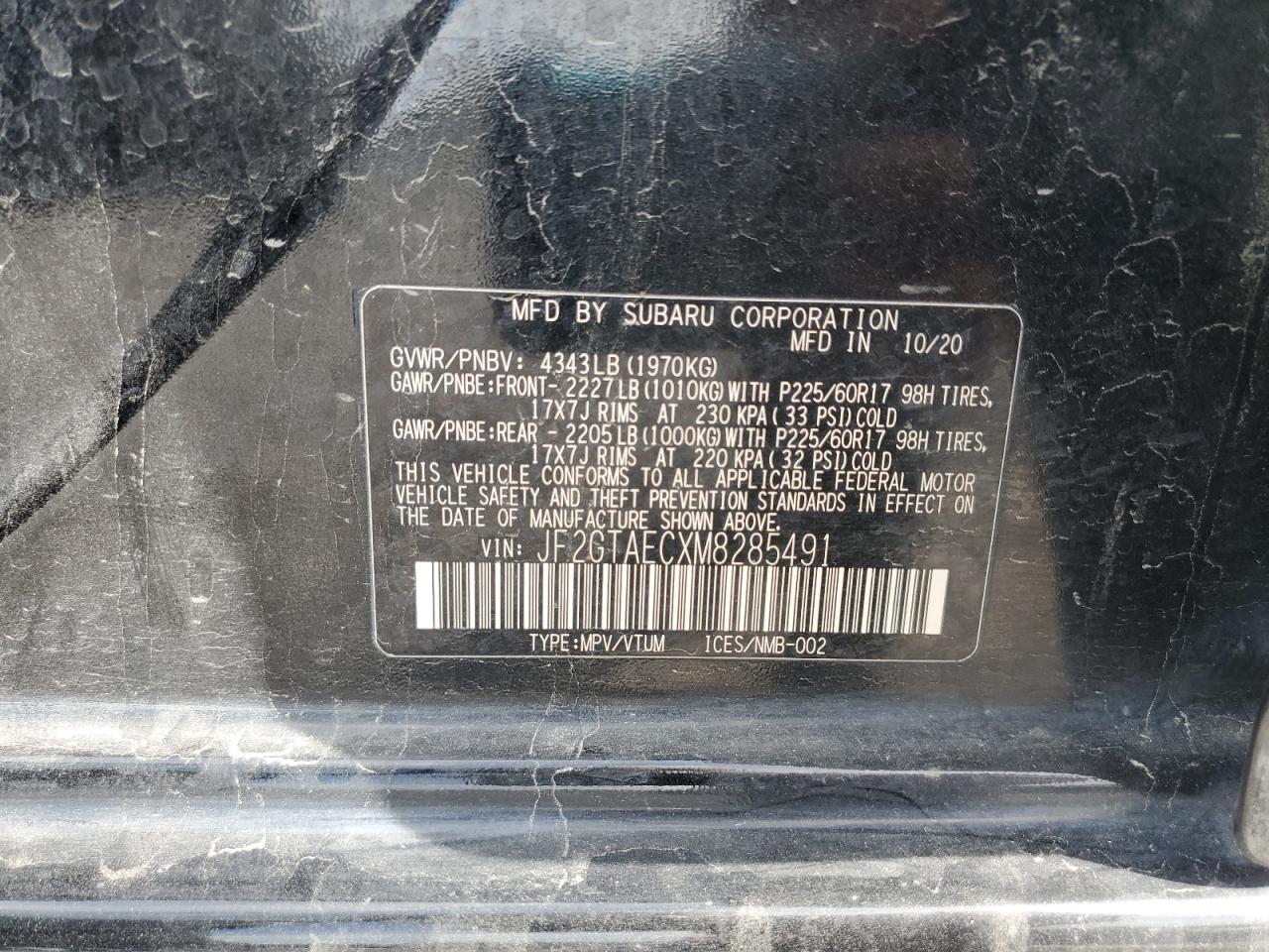 2021 Subaru Crosstrek Premium VIN: JF2GTAECXM8285491 Lot: 70053095