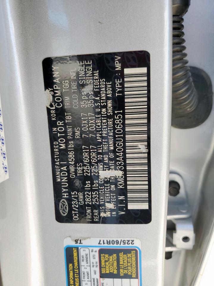 2016 Hyundai Tucson Limited VIN: KM8J33A40GU106851 Lot: 69373965