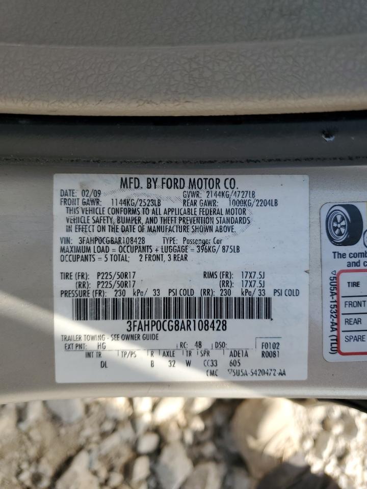 2010 Ford Fusion Sel VIN: 3FAHP0CG8AR108428 Lot: 66661405