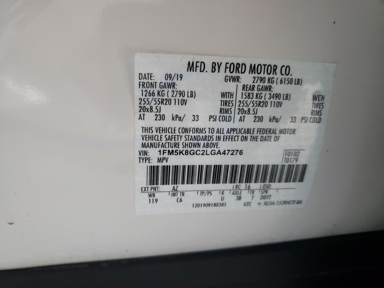 2020 Ford Explorer St VIN: 1FM5K8GC2LGA47276 Lot: 68015395