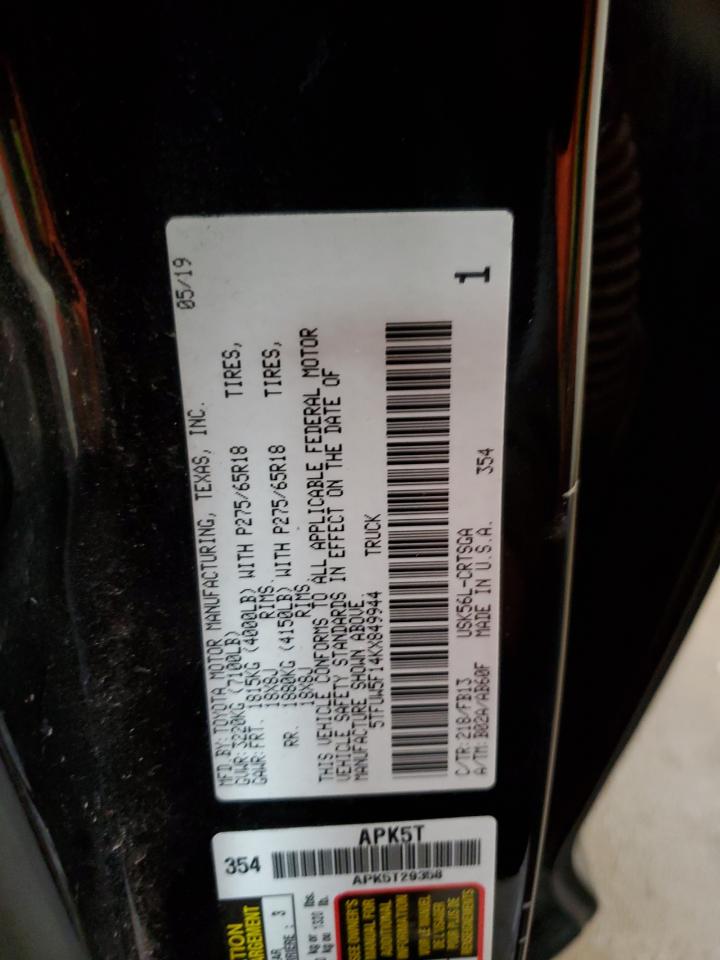 2019 Toyota Tundra Double Cab Sr VIN: 5TFUW5F14KX849944 Lot: 67986575