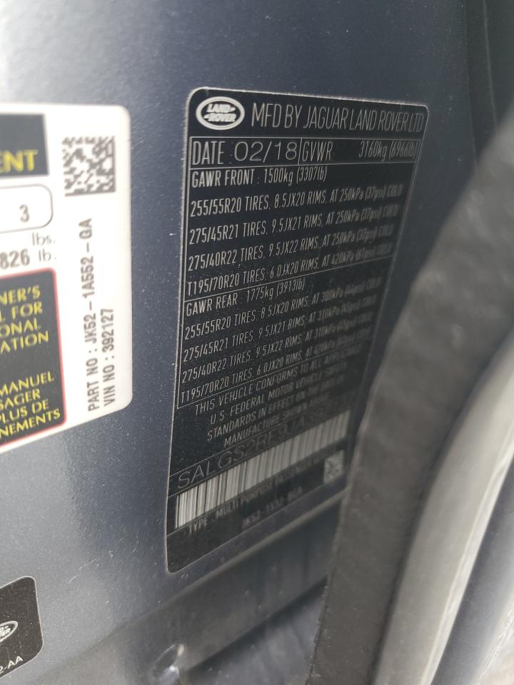 2018 Land Rover Range Rover Supercharged VIN: SALGS2RE9JA392127 Lot: 70442585