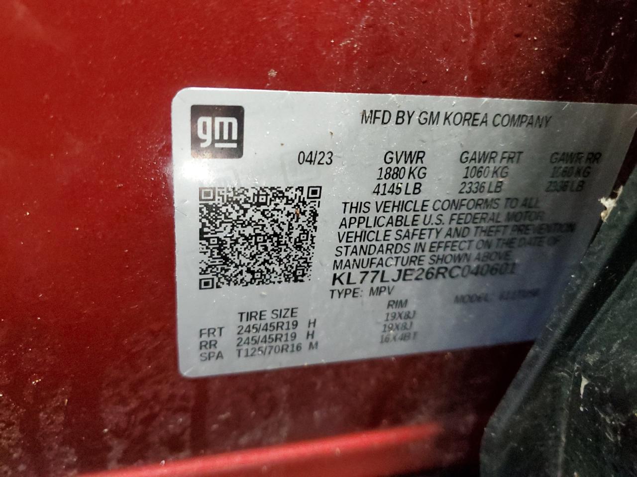 2024 Chevrolet Trax 2Rs VIN: KL77LJE26RC040601 Lot: 68566995