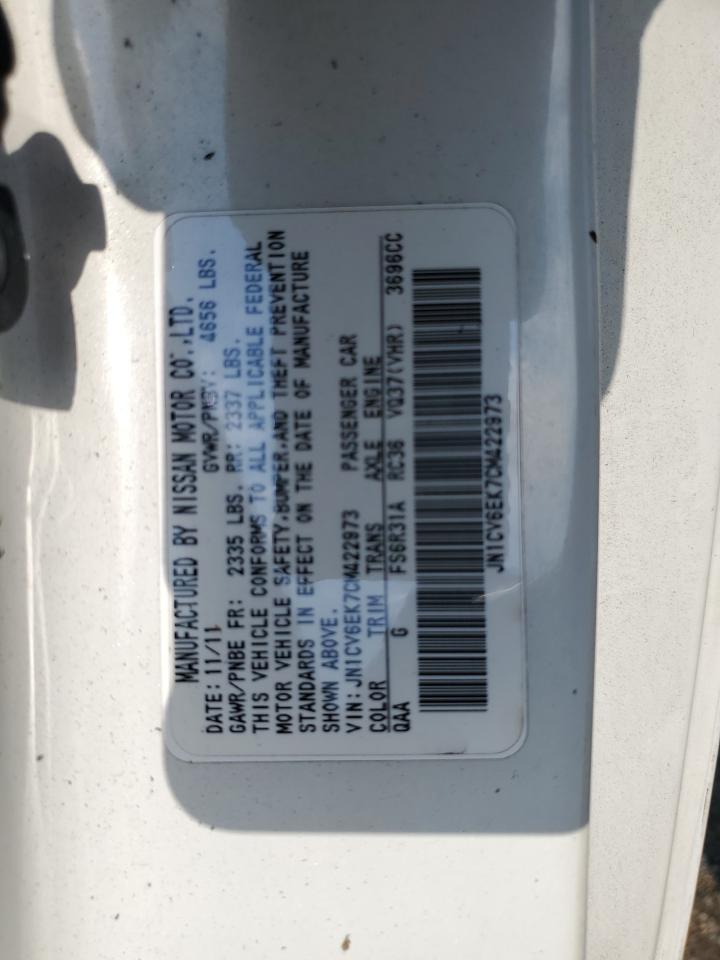 2012 Infiniti G37 Base VIN: JN1CV6EK7CM422973 Lot: 69019285