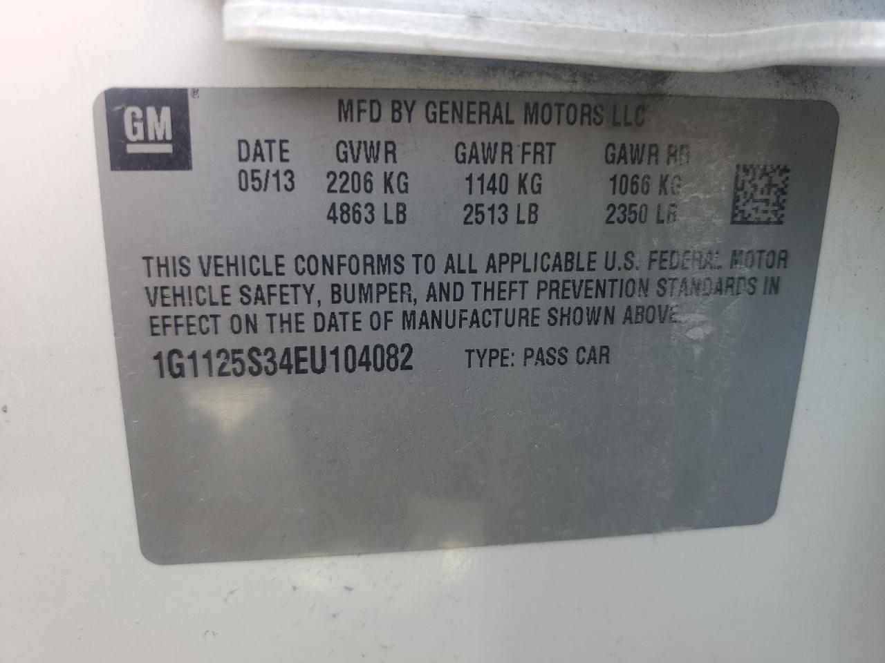 2014 Chevrolet Impala Lt VIN: 1G1125S34EU104082 Lot: 68777655