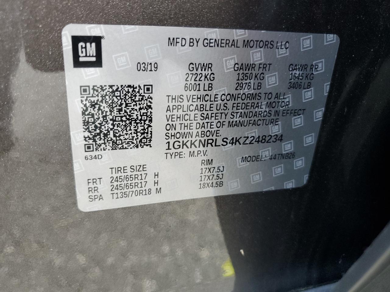 2019 GMC Acadia Sle VIN: 1GKKNRLS4KZ248234 Lot: 69465745