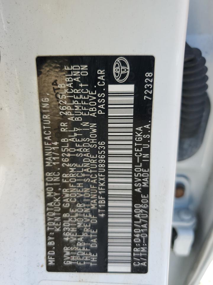 2015 Toyota Camry Le VIN: 4T1BF1FKXFU896536 Lot: 69664115