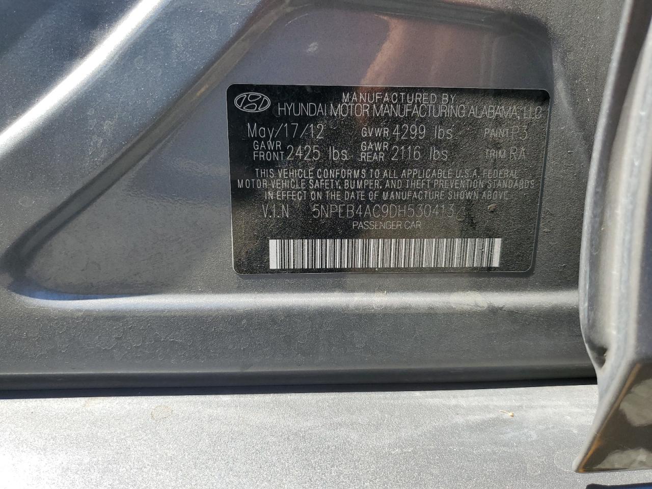 2013 Hyundai Sonata Gls VIN: 5NPEB4AC9DH530413 Lot: 67584295