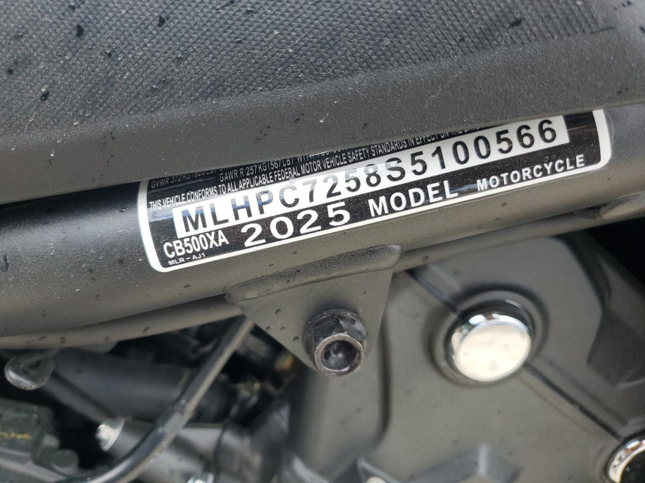2025 Honda Cb500 Xa VIN: MLHPC7258S5100566 Lot: 70593775