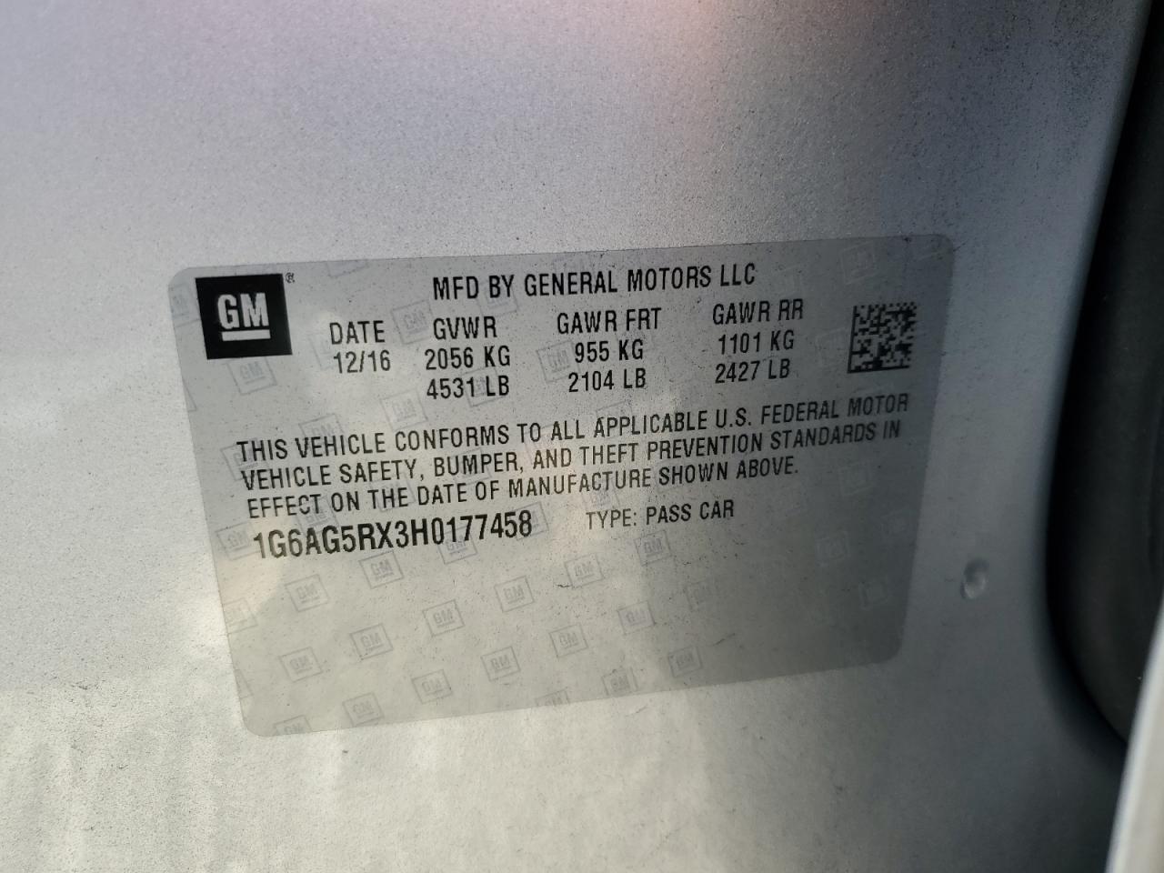 2017 Cadillac Ats VIN: 1G6AG5RX3H0177458 Lot: 70586435