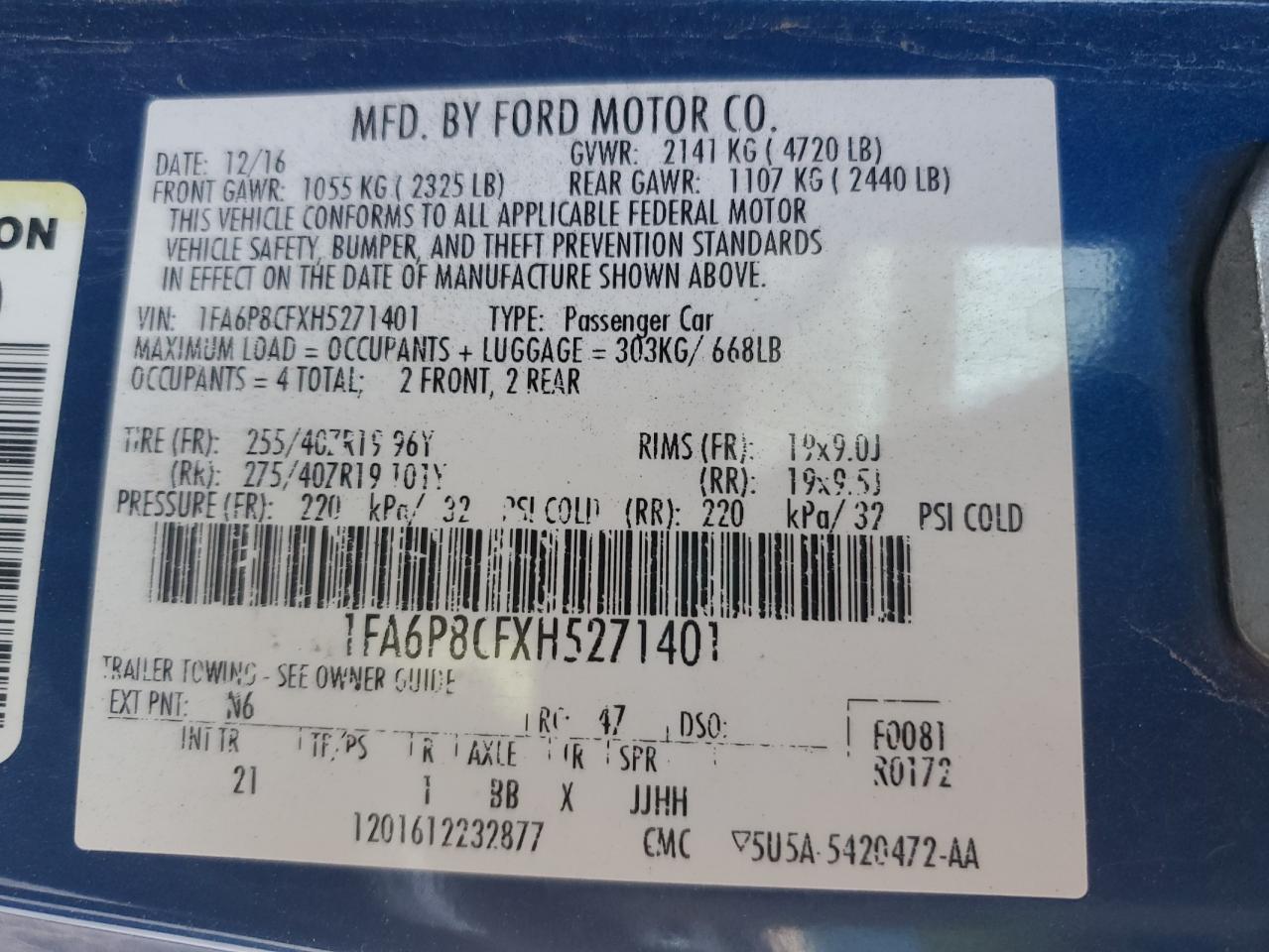 2017 Ford Mustang Gt VIN: 1FA6P8CFXH5271401 Lot: 67672695