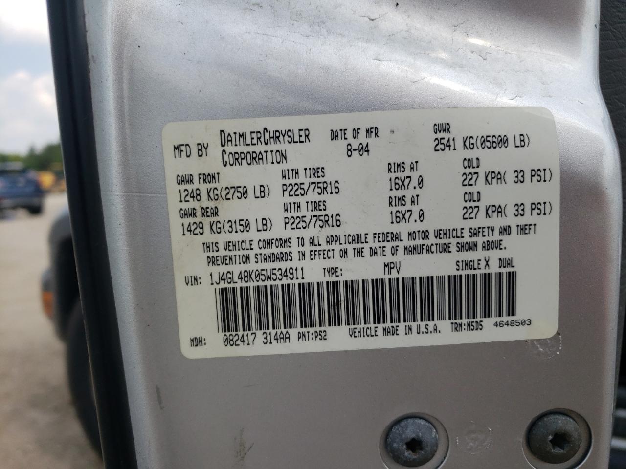 2005 Jeep Liberty Sport VIN: 1J4GL48K05W534911 Lot: 67380745