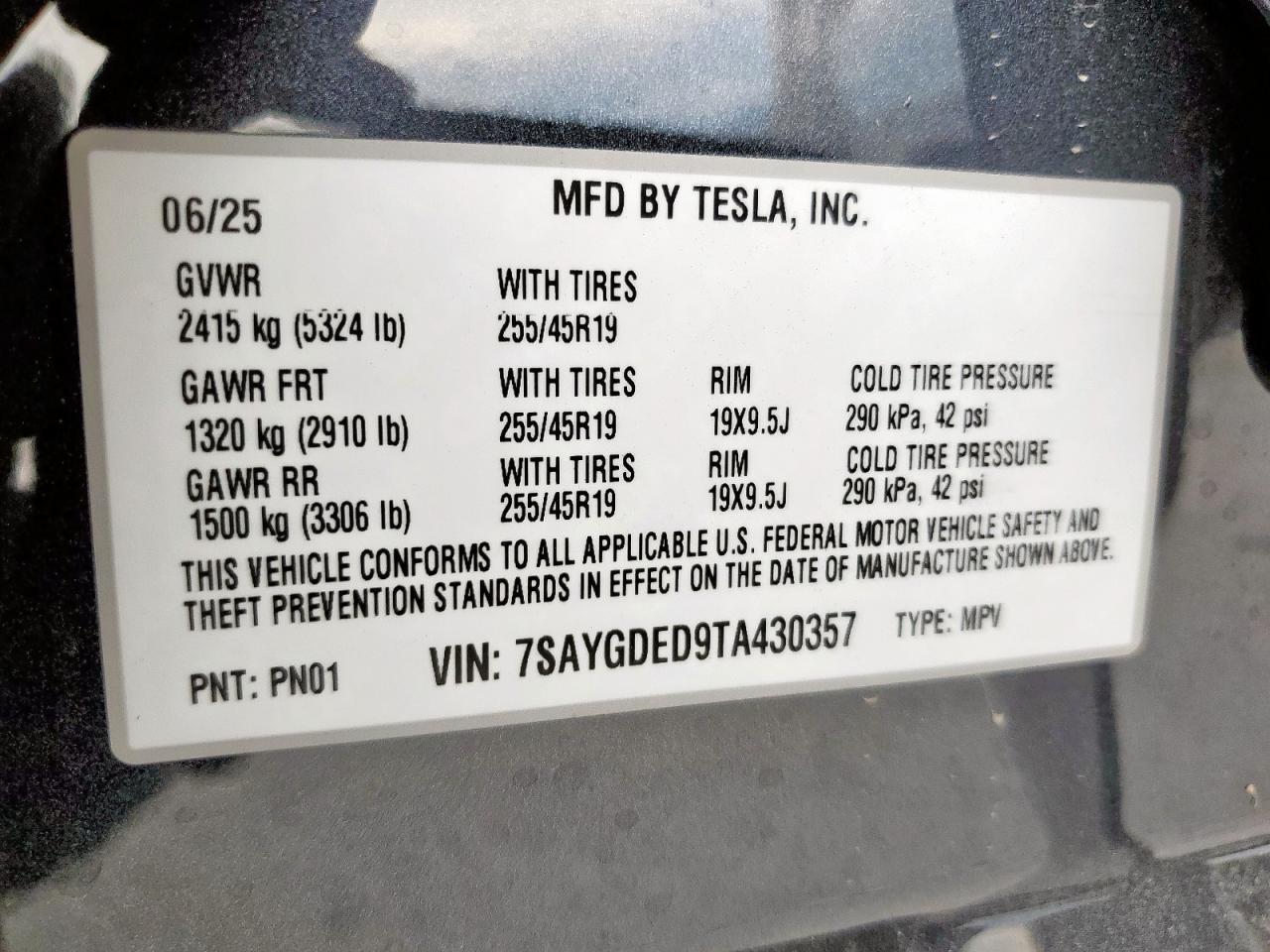 2026 Tesla Model Y VIN: 7SAYGDED9TA430357 Lot: 68759845
