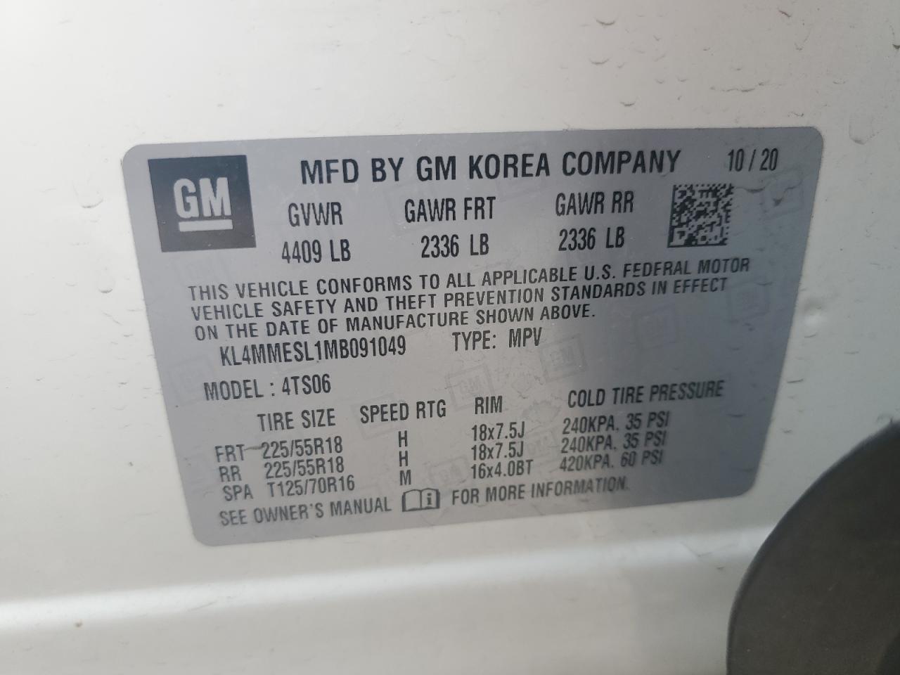 2021 Buick Encore Gx Select VIN: KL4MMESL1MB091049 Lot: 67091945