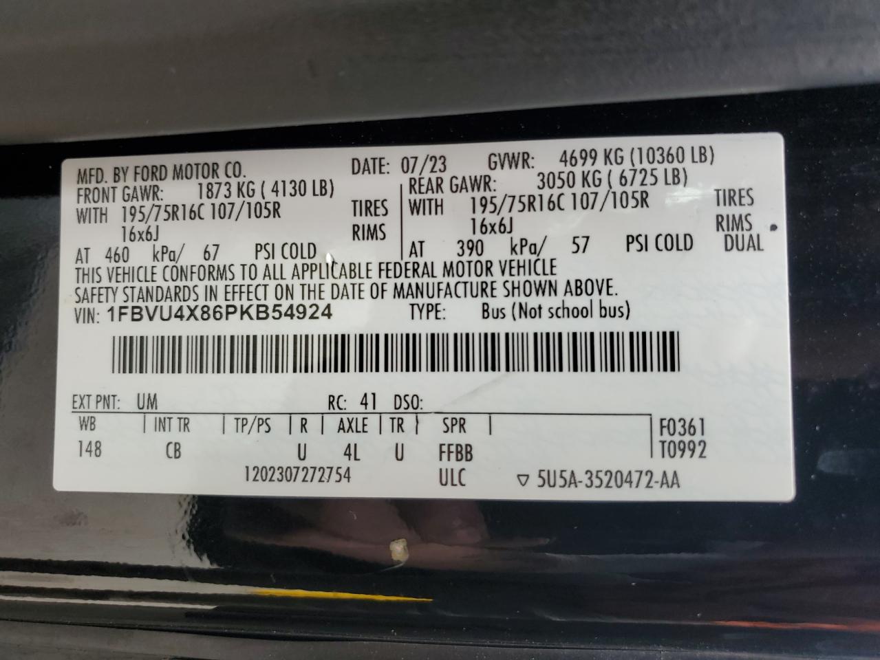 2023 Ford Transit T-350 Hd VIN: 1FBVU4X86PKB54924 Lot: 90218755