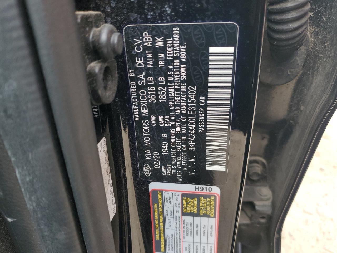 2020 Kia Rio Lx VIN: 3KPA24AD0LE315402 Lot: 68121615