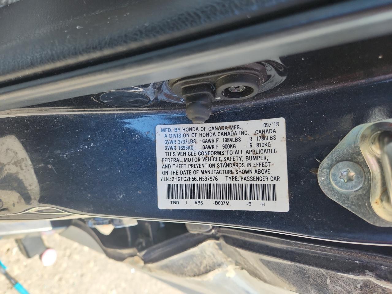 2018 Honda Civic Lx VIN: 2HGFC2F56JH597976 Lot: 69473015