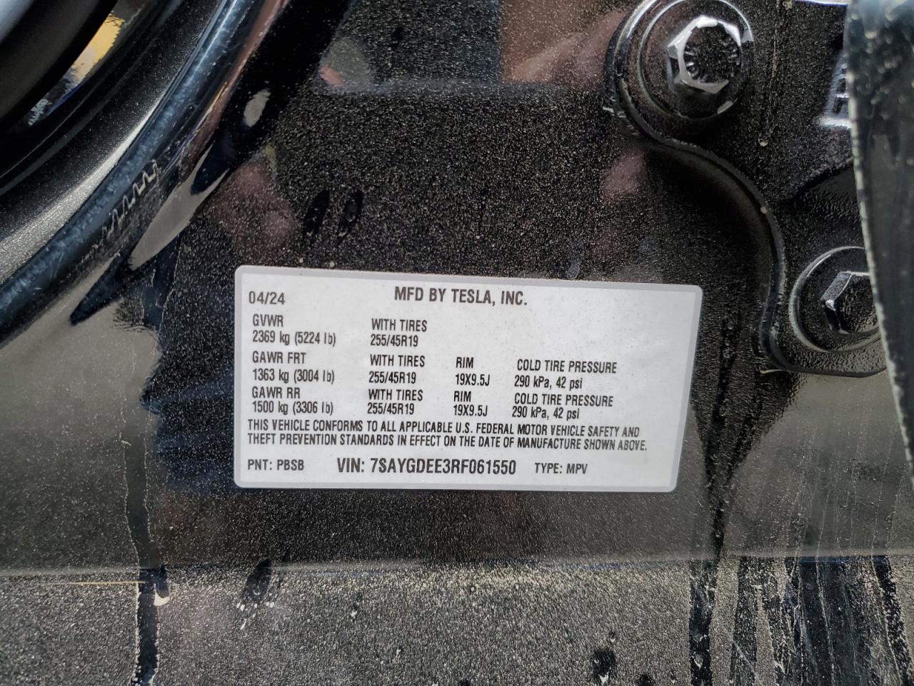 2024 Tesla Model Y VIN: 7SAYGDEE3RF061550 Lot: 70673305