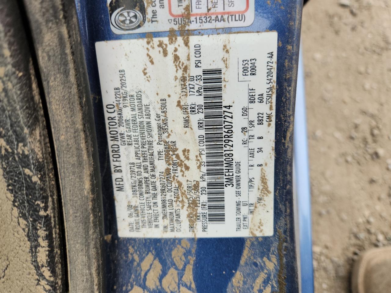 2009 Mercury Milan Premier VIN: 3MEHM08129R607274 Lot: 67685915