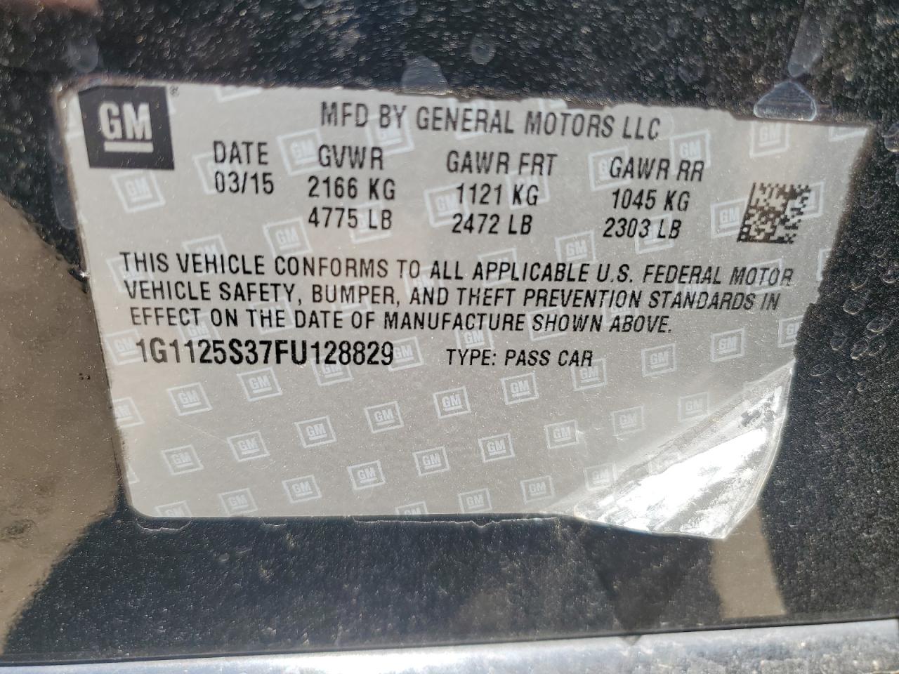 2015 Chevrolet Impala Lt VIN: 1G1125S37FU128829 Lot: 67964555