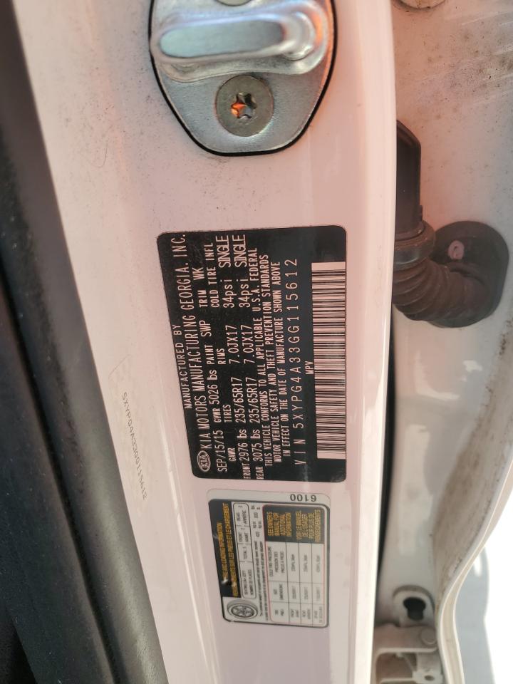 2016 Kia Sorento Lx VIN: 5XYPG4A33GG115612 Lot: 69060415