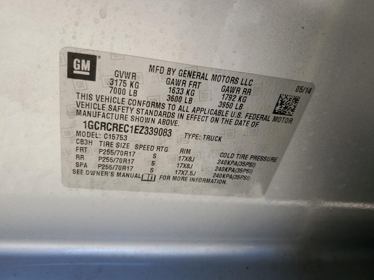 2014 Chevrolet Silverado C1500 Lt VIN: 1GCRCREC1EZ339083 Lot: 70364755
