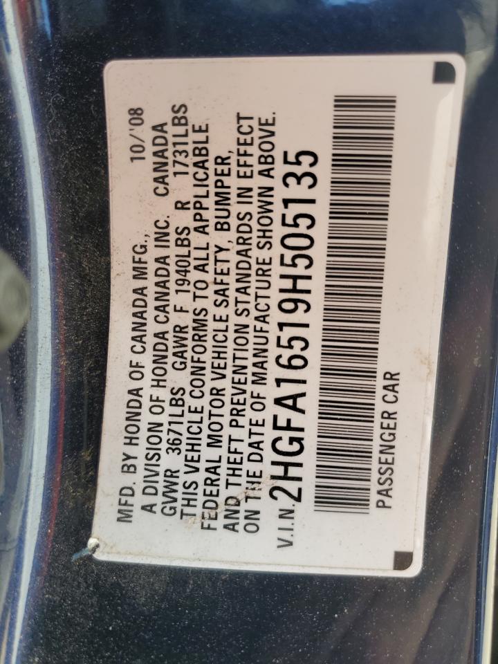 2009 Honda Civic Lx VIN: 2HGFA16519H505135 Lot: 70861065